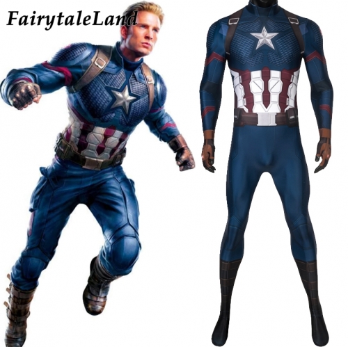 Avengers Endgame Printing Jumpsuit Superhero Halloween Cosplay Captain America costume Steve Rogers Zentai
