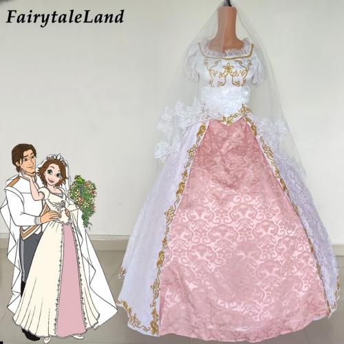 Princess Rapunzel Wedding Party Dress Cosplay Tangled Costume Halloween Adult Women White Veil Outfit Big Gown Custom Made