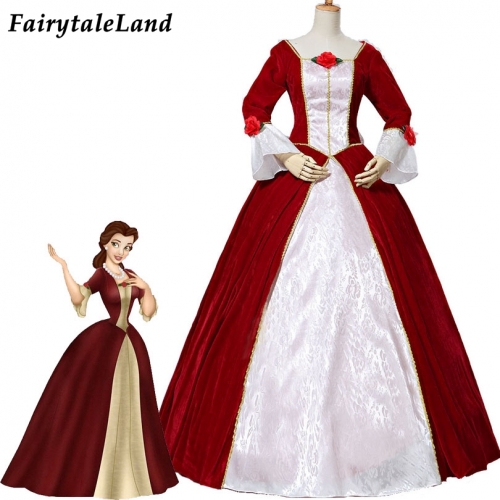 Beauty And The Beast Belle Christmas Dress Halloween Princess Cosplay Costume