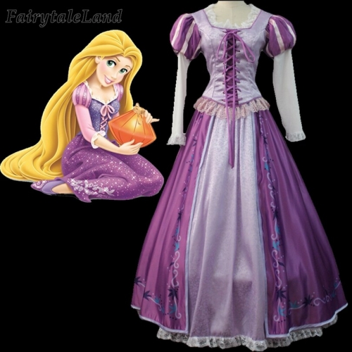 Tangled Rapunzel Cosplay Costume Halloween Cosplay Princess Rapunzel Dress Fancy Printing Purple Wedding Party Gown Purple Dress