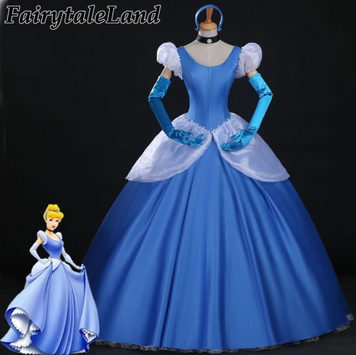 Cartoon Cinderella Cosplay Costume Halloween Costumes Women Fancy Princess Outfit Blue Dress Party Gown