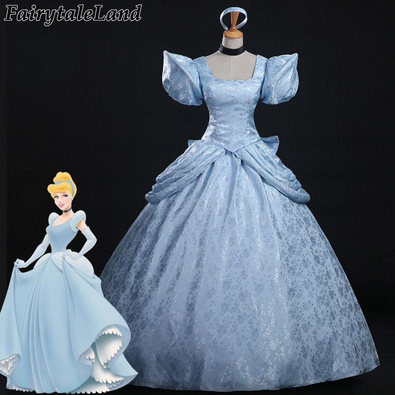 Princess Cinderella Dress Hot Sale Halloween Party Gown Blue Printing ...