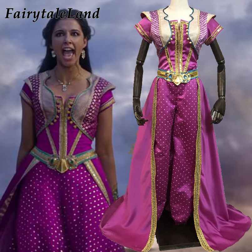 Jasmine Cosplay Costume Halloween Cosplay Movie Aladdin Princess Outfit Rose Red Suit Fancy Top 