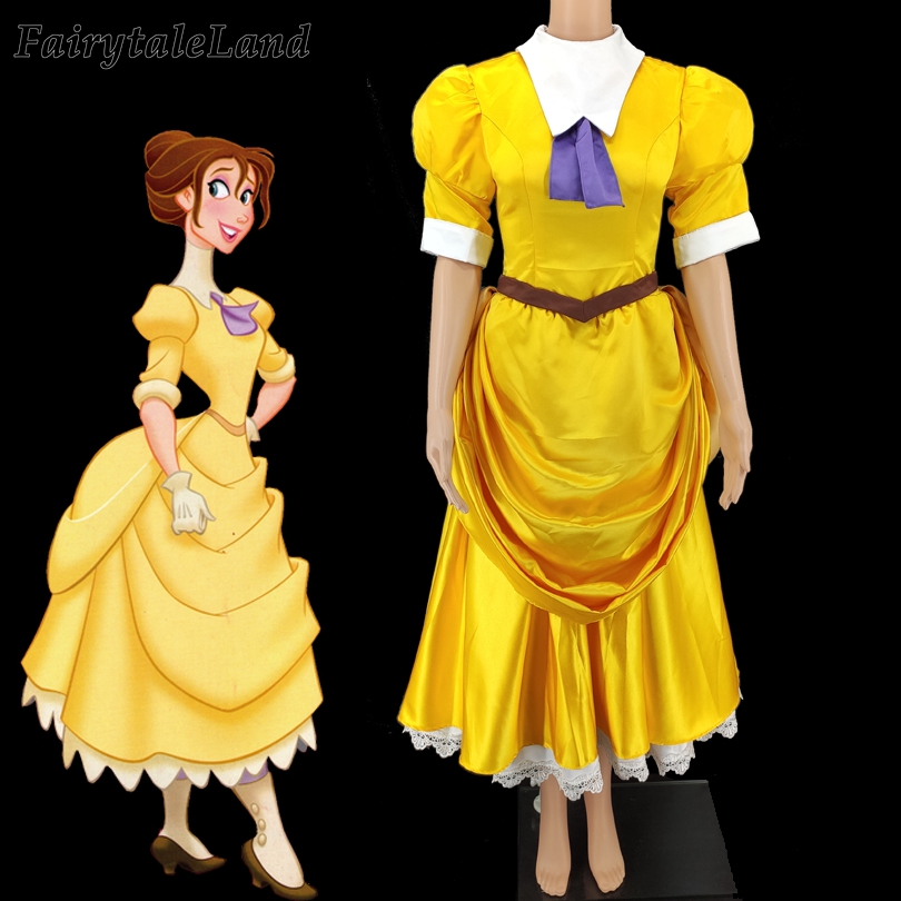 Jane Porter Costume Cosplay Halloween Costumes For Adult Tarzan Jane Yellow Dress Fancy Party 