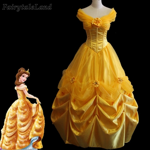 Beauty and the Beast Belle Cosplay Dress Halloween Cartoon Princess Costumes Fancy Yellow Skirt Custom Made