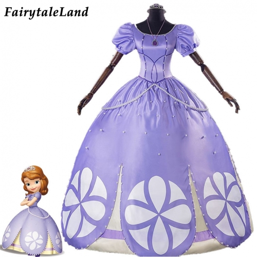 Princess Sofia Cosplay Costume Halloween Fancy Women Purple Dress Pearls Sofia The First Princess Outfit Party Suit