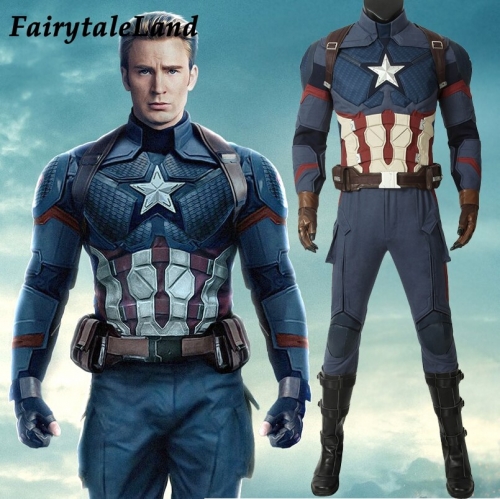Avengers Endgame Captain America Cosplay Outfit Steve Rogers Jumpsuit Superhero Costume