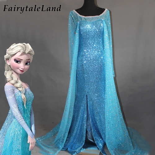 Frozen Princess Elsa Dress Adult Snow Grow Princess Anna Elsa Halloween Cosplay Costume Fancy Blue Dress