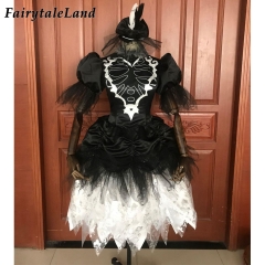 Fancy Village Halloween Parade Clothing Fancy Women Fashion Feather Hat Black White Carnival Cosplay Costume Party Gown