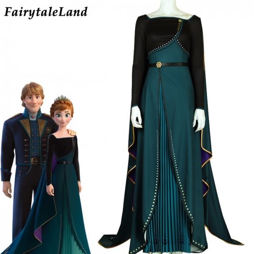 Frozen 2 Anna Cosplay Costume Carnival Halloween Fancy Princess Elsa Outfit Printing Green Suit Fancy Coronation Party Dress