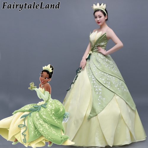 Embroidery Princess Tiana Dress Women Sexy Gown Halloween Party Costume Custom Made Princess and Frog Tiana Cosplay Costume