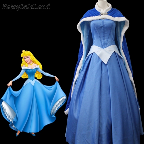 Princess Aurora Blue Dress Cosplay Halloween Costumes Adult Women Sleeping Beauty Costumes Blue Cape Fancy Outfit