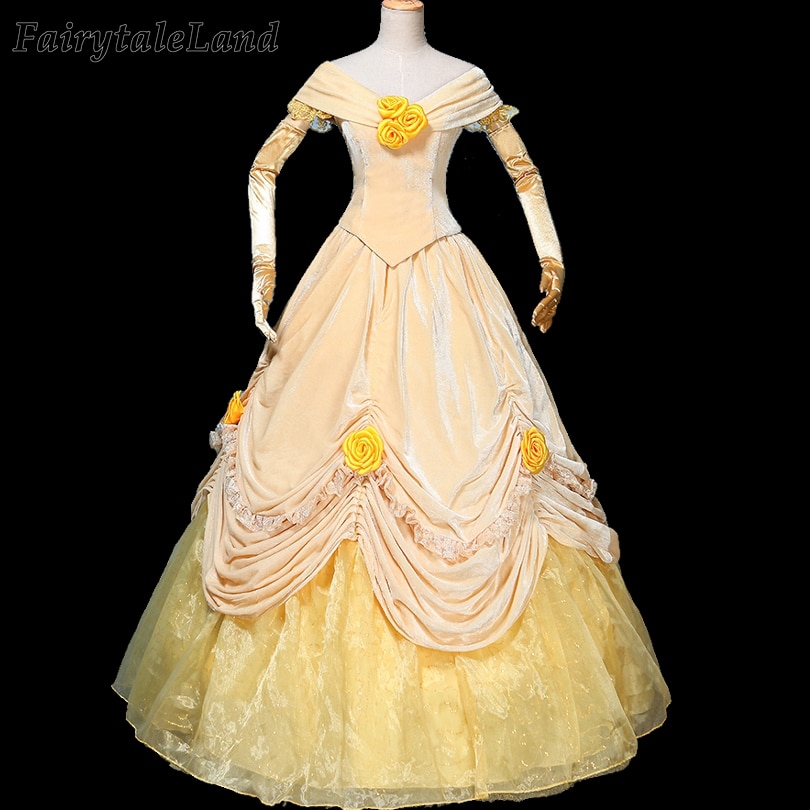 Belle Dress Carnival Halloween Princess Costume Lace up Velvet Yellow ...