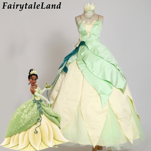 The Princess and the Frog Tiana Cosplay Costume Halloween Party Women Dress Adult Princess Outfit Fancy Tiana Dress