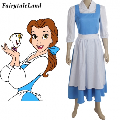 Beauty And The Beast Village Costume Apron Skirt Halloween Costumes For Adult Belle Blue Dress Cape