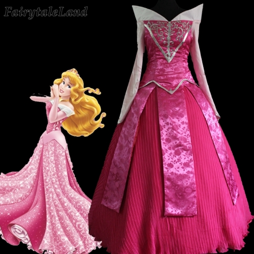 Sleeping Beauty Princess Aurora Pink Dress Fancy Adult Women Halloween Cosplay Costume Flowers Aurora Outfit