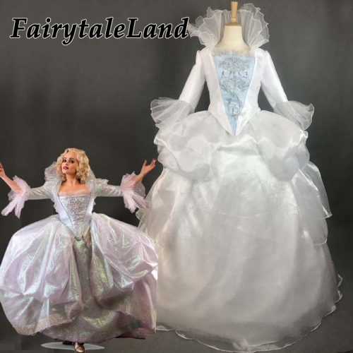 Movie Cinderella Godmother Cosplay Costume Halloween costumes for women Adult Godmother dress White gown party dress custom made
