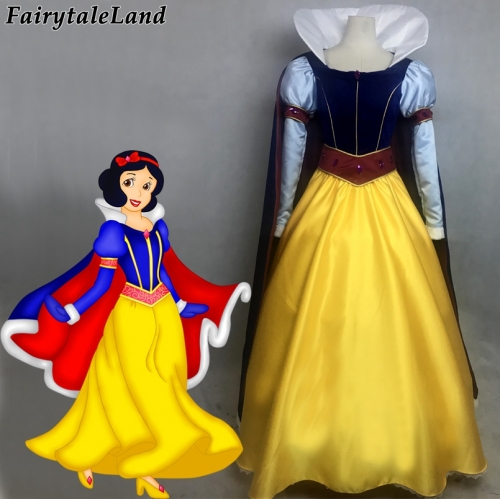 Princess Snow White cosplay costume Carnival Halloween costumes Dark Blue cloak Long sleeve snow white dress with diamond