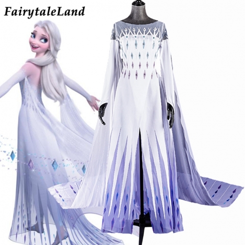 Frozen 2 Elsa Cosplay Costume Fancy Halloween Princess White Dress Queen Outfit
