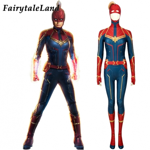 Captain Marvel Carol Danvers suit  Cosplay Jumpsuit Superhero Printing Zentai