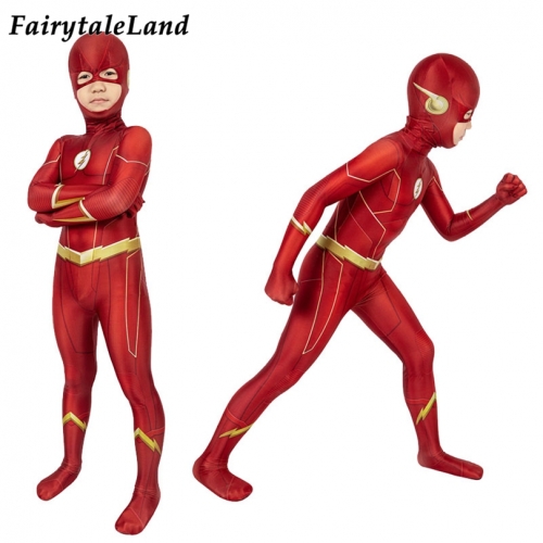 The Flash Season 6 Barry Allen Kids suit  Cosplay Jumpsuit Superhero Printing Zentai