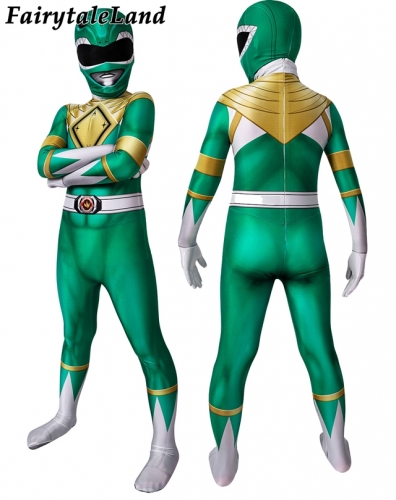 Power Rangers Tommy Green Ranger  Kids suit  Cosplay Jumpsuit Superhero Printing Zentai