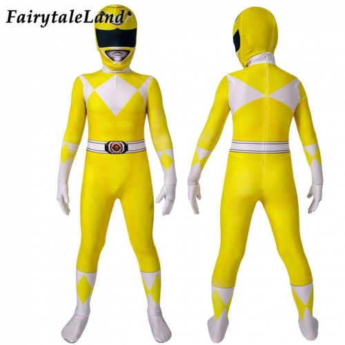 Power Rangers Trini Kwan Yellow Ranger  Kids suit  Cosplay Jumpsuit Superhero Printing Zentai