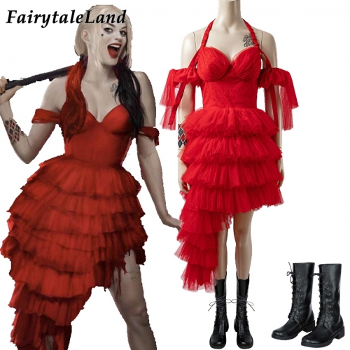 Suicide Squad 2  Harley Quinn Red Dress Cosplay Costume