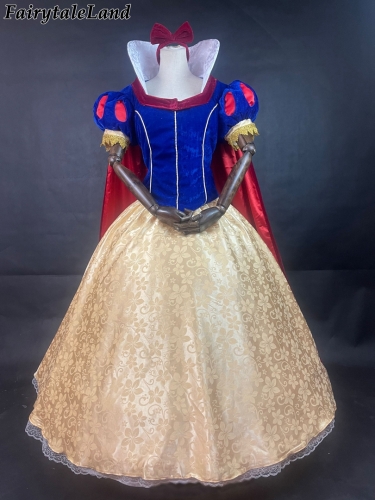 Snow White Cosplay Costume Halloween Princess Dress Red Cape Party Gown