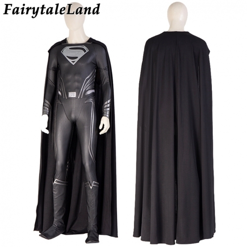 Adult Superhero Clark Kent Black Battle Jumpsuit Cosplay Costume Battle Bodysuit For Halloween Full Props With Cloak