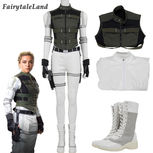Movie Black Widow Cosplay Costume Yelena White Battle Uniform With Green Vest Halloween Party Outfit Full Props With Boots