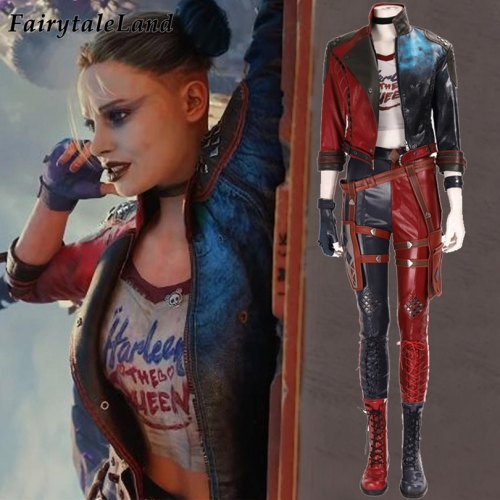 Suicide Squad  Cosplay Costume Joker Girl Harley Quinn Clothing Halloween Carnival Fancy Outfit Full Props With Cloak Boots