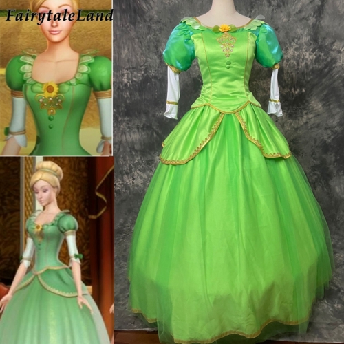 Princess Delia Barbie Cosplay Costume Halloween Green Dancing dress