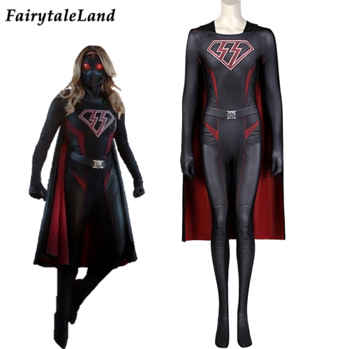 Overgirl Kara Zor-El Danvers Cosplay Costume Black Supergirl Printing Jumpsuit