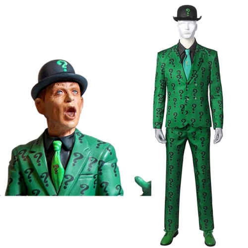 Batman 1966 TV Riddler Cosplay Costume Joker Green Outfit with Hat