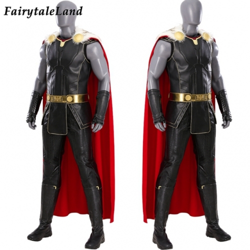 Love And Thunder Thor Odinson Cosplay Costume Black Suit With Furry Collar